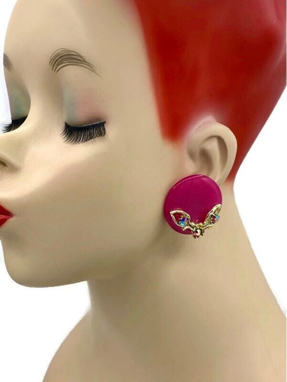Vintage Pink Aurora Borealis Crystal Clip Earrings - Lightweight Bubble Gum Pink - Picture 2 of 5